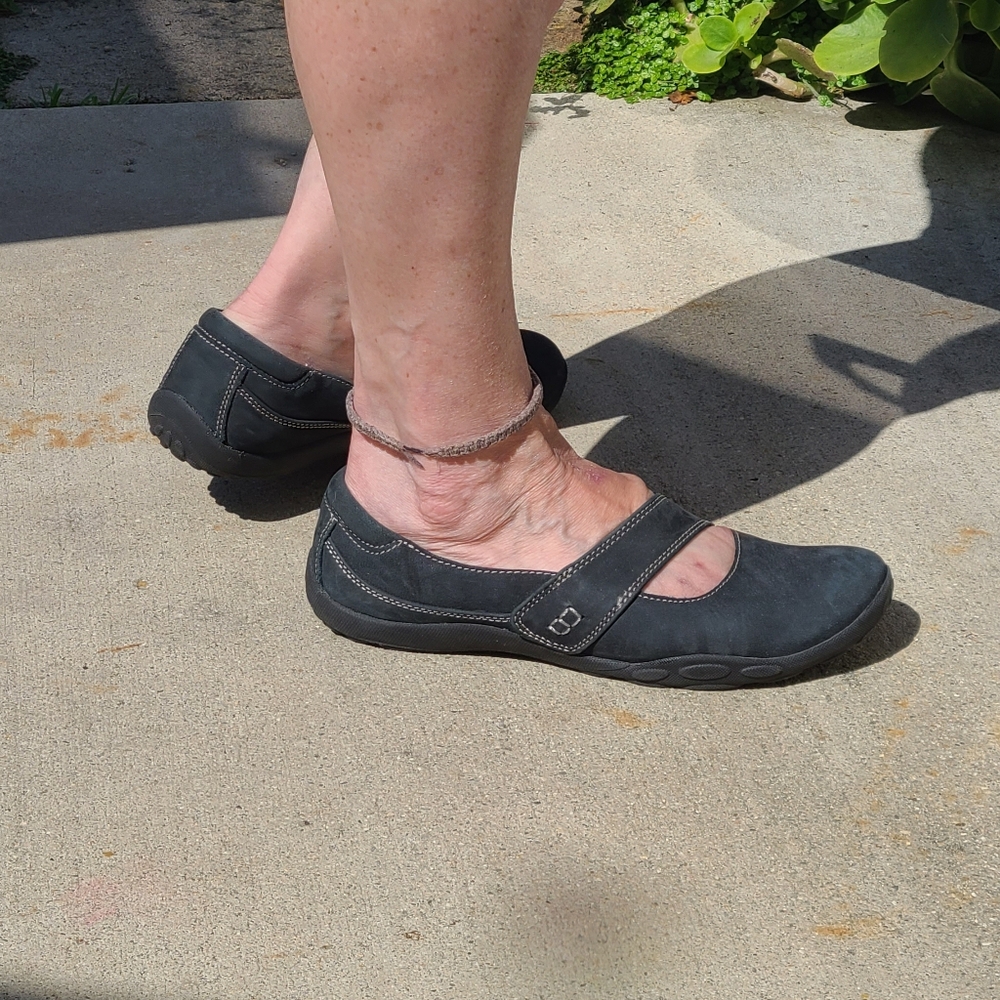 Clarks Black Leather Flats with Mary Jane Strap